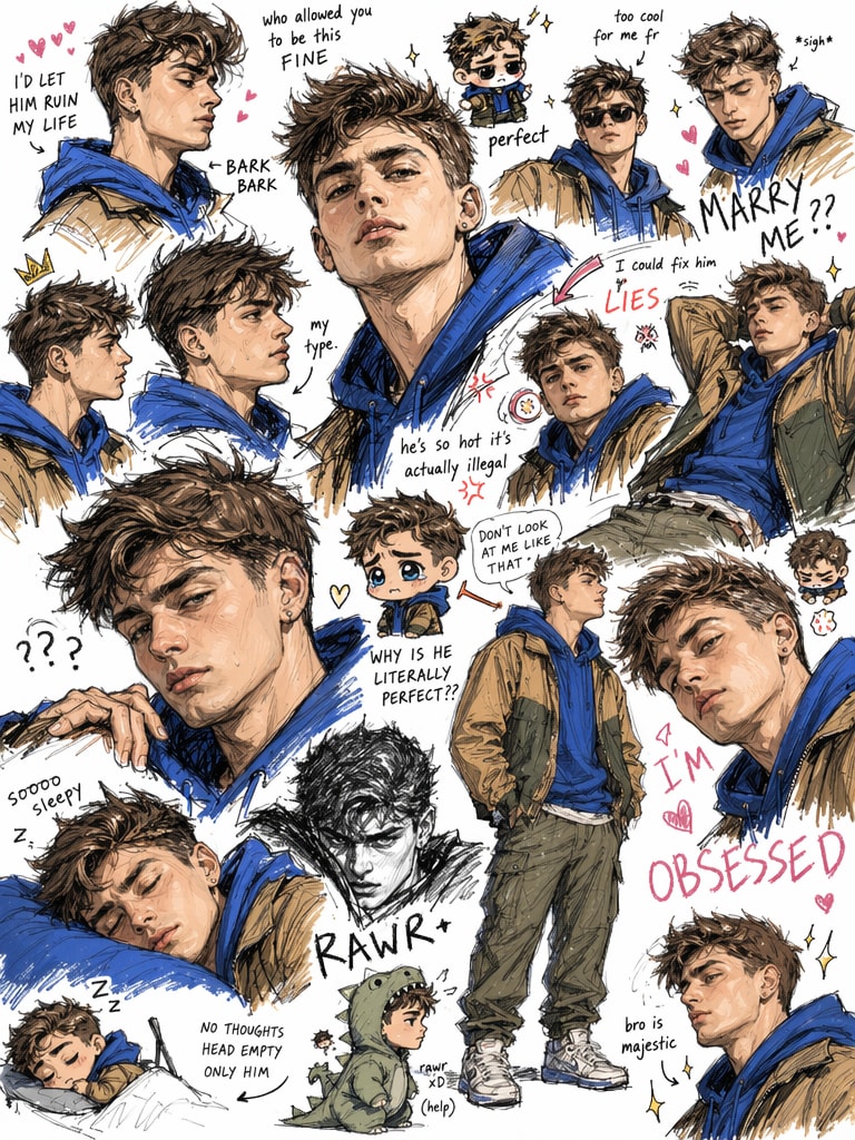 Obsessed fan artist sketchbook page AI portrait