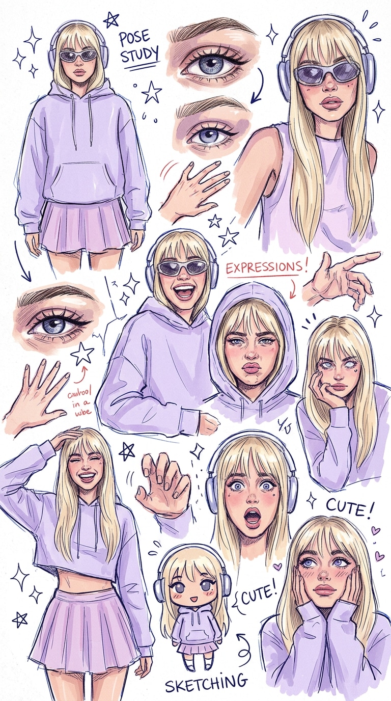 Messy Pose Study Collage fan artist sketchbook prompt