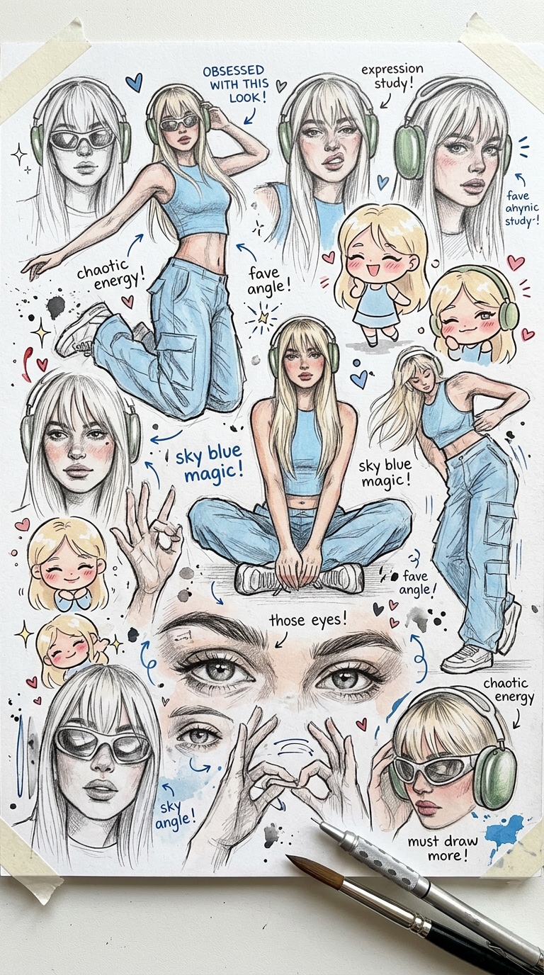 Dreamy Eye and Hand Sketch Page fan artist sketchbook prompt