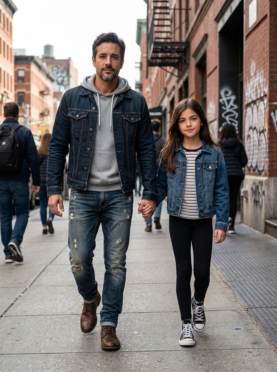 Stylish urban father daughter prompt