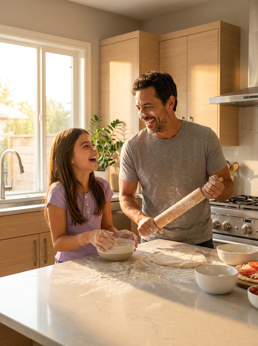 Father and daughter cooking together prompt