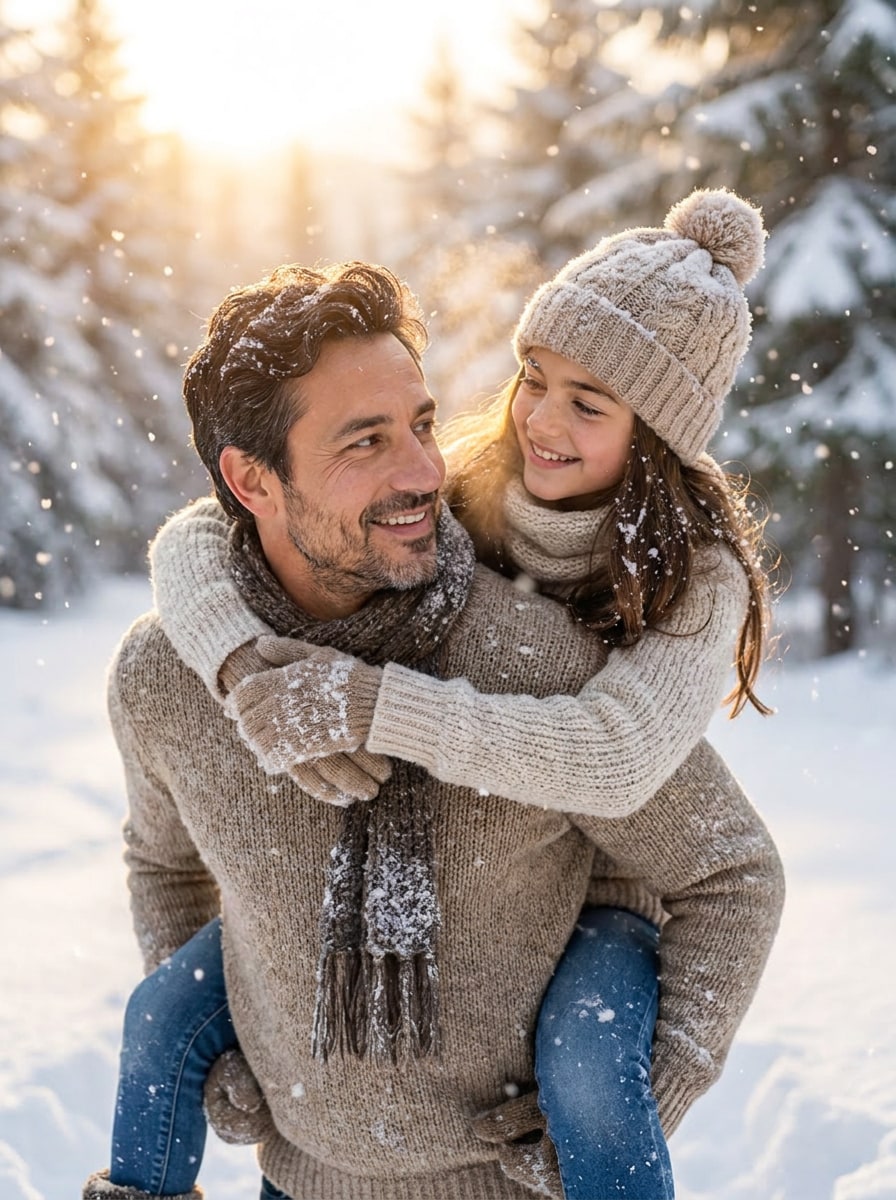 Winter snow father daughter prompt