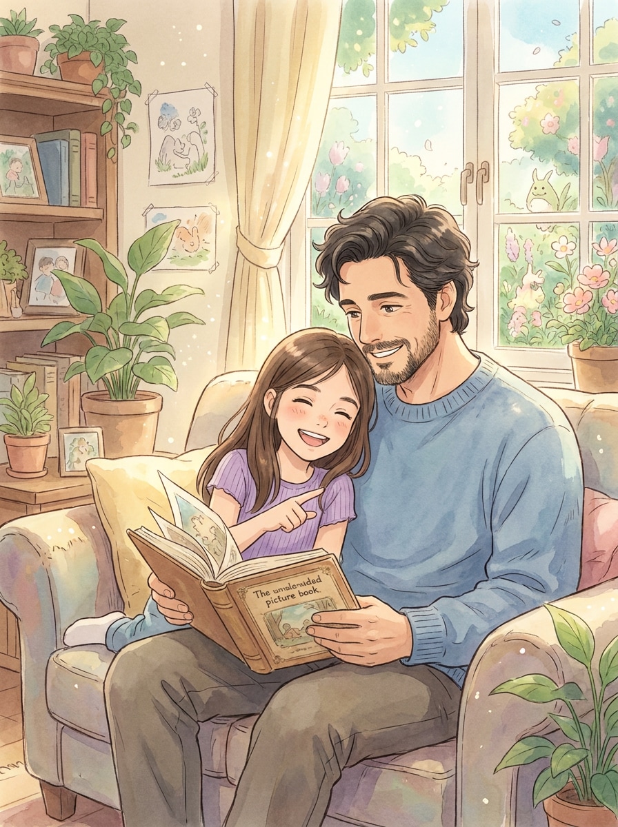 Cute anime father daughter illustration prompt