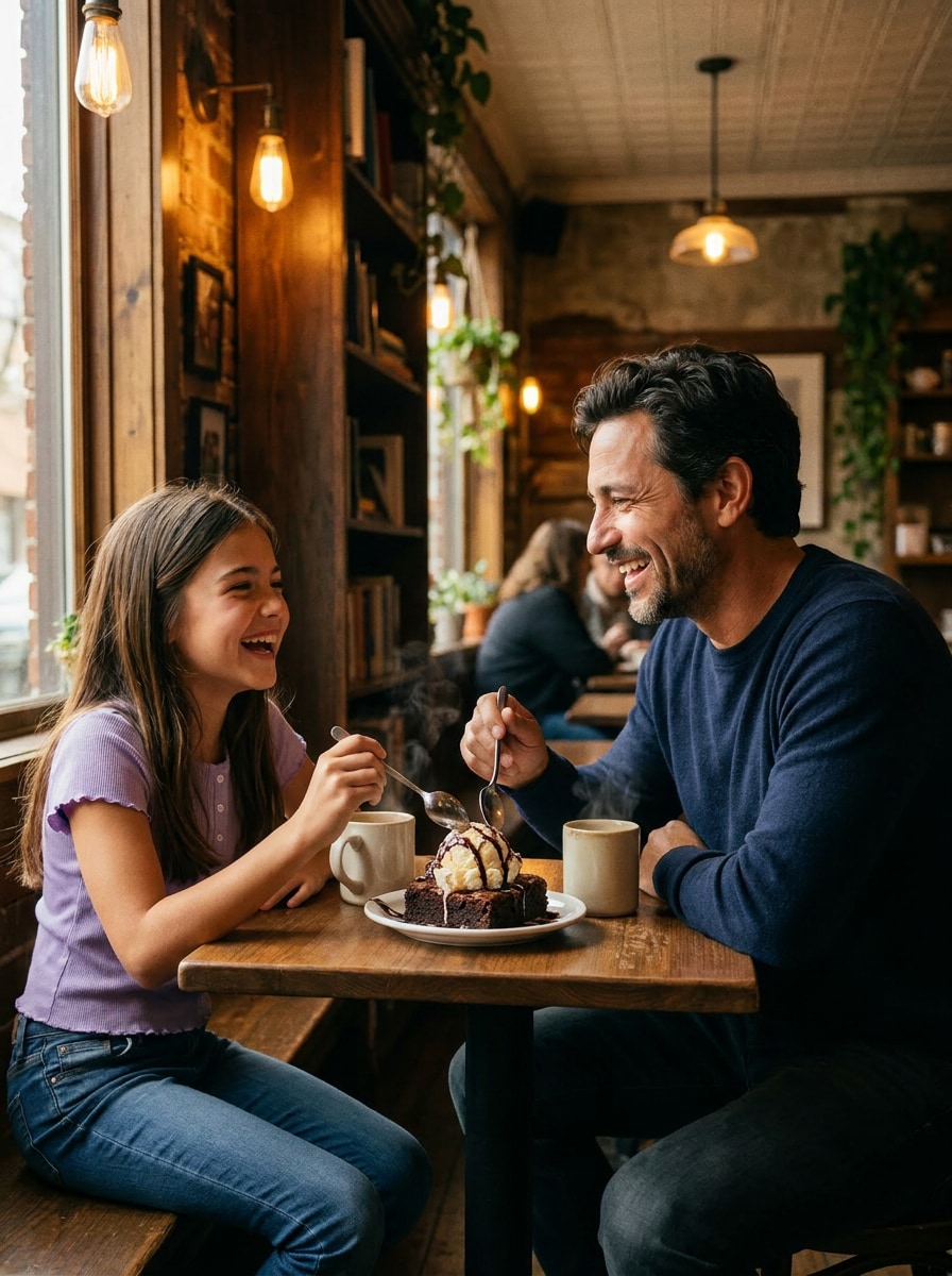 Cozy cafe father daughter prompt