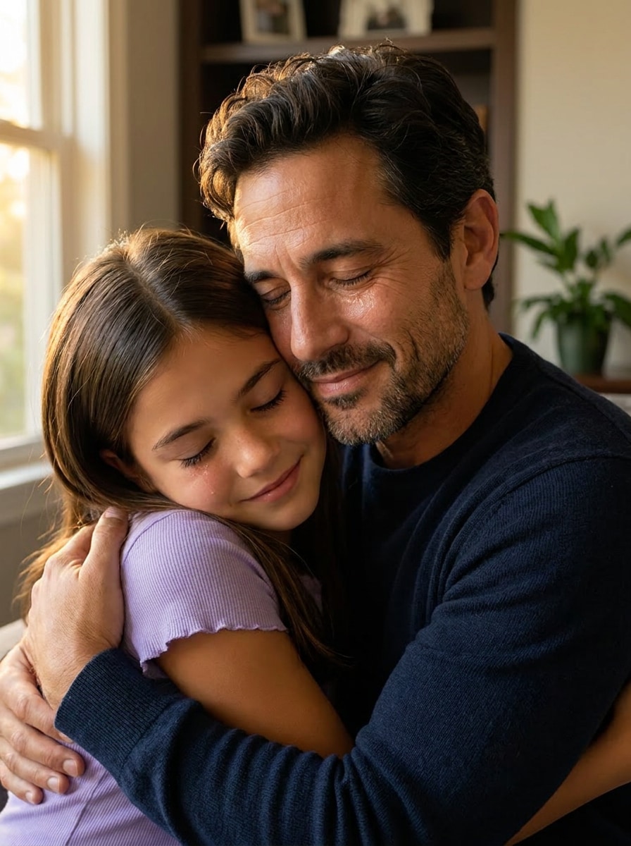 Emotional father daughter hugging prompt