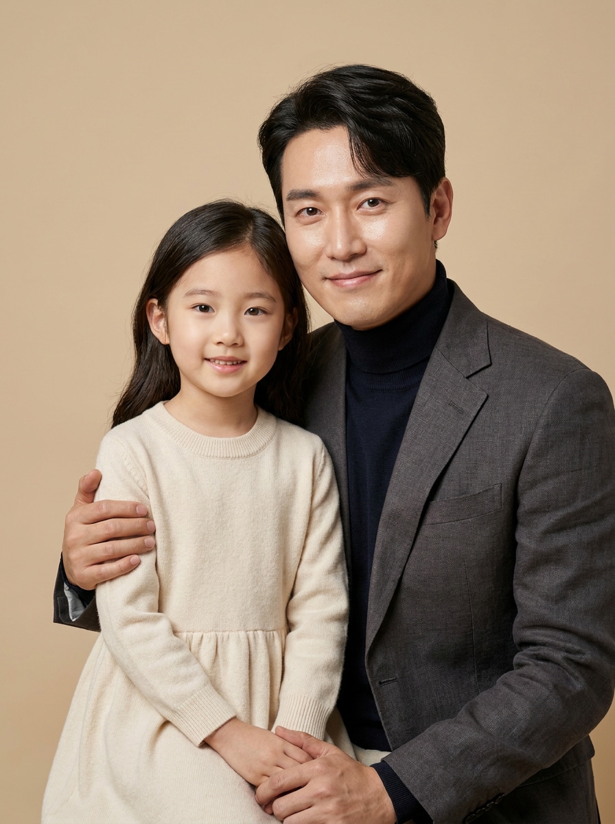 Korean minimalist father daughter portrait prompt