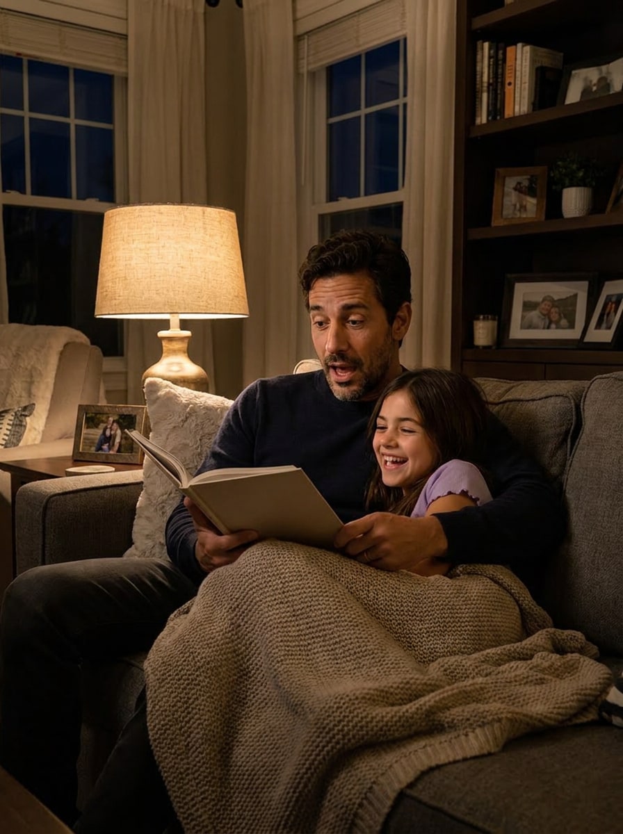 Cozy bedtime story father and daughter prompt