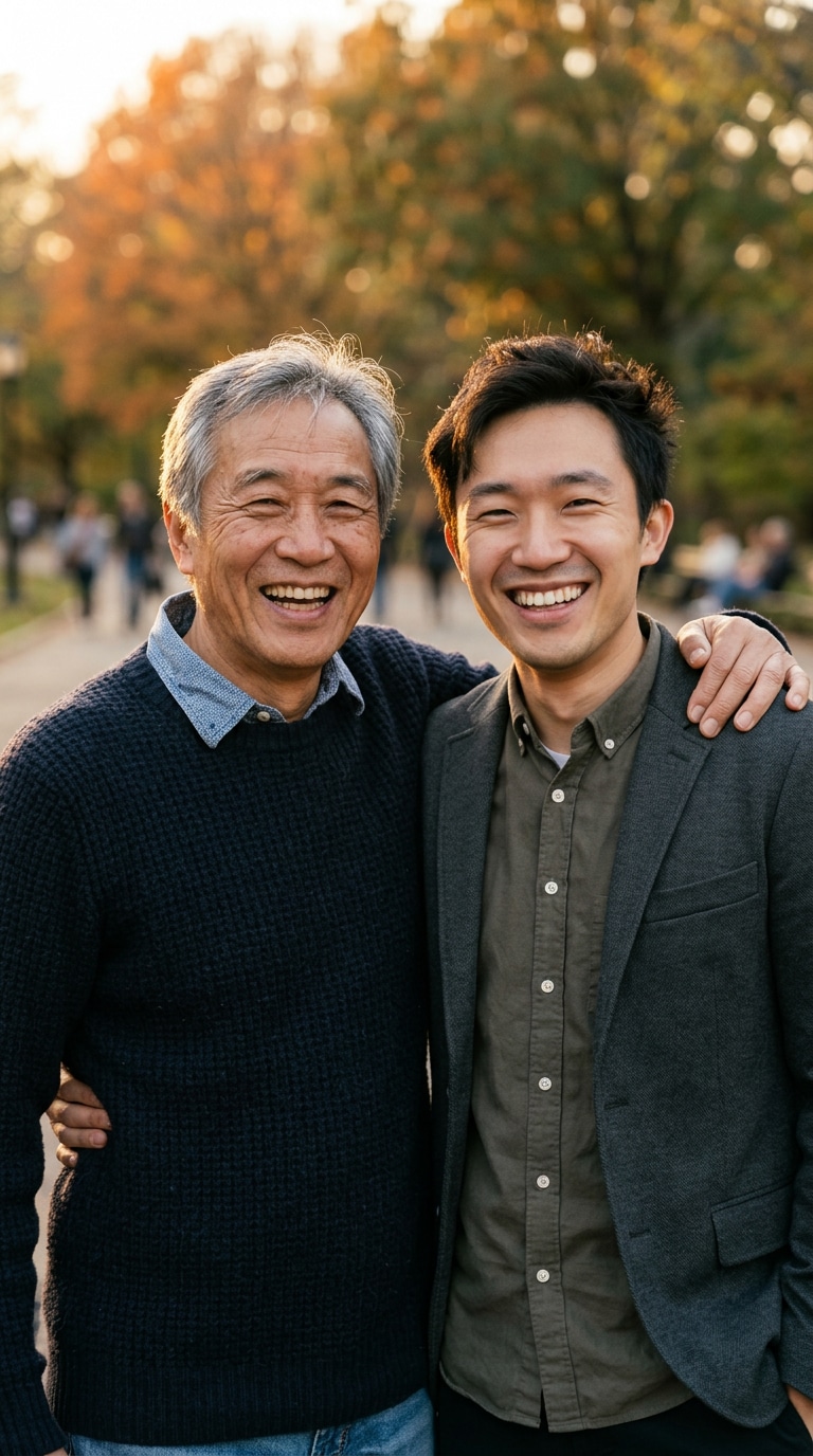 父と息子の肩組みポートレート