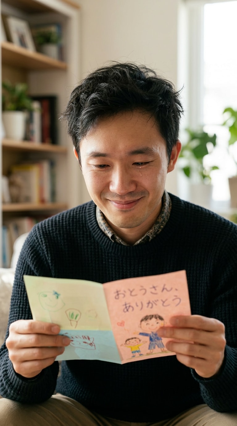 手紙を読む父の感動写真