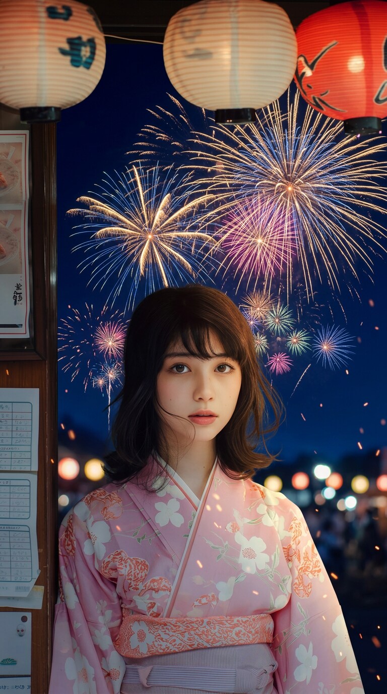 幻想的な花火大会ポートレート