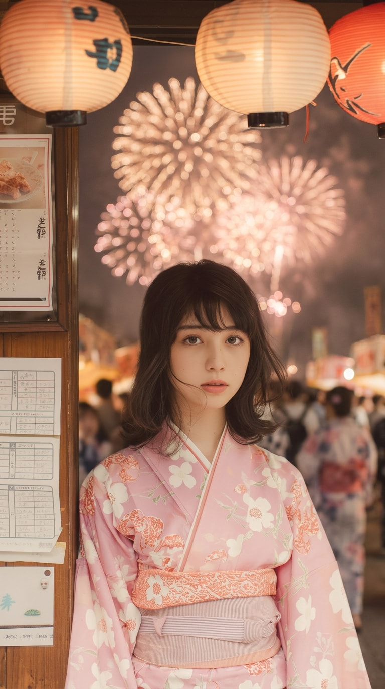 ロマンチックな花火デート写真風