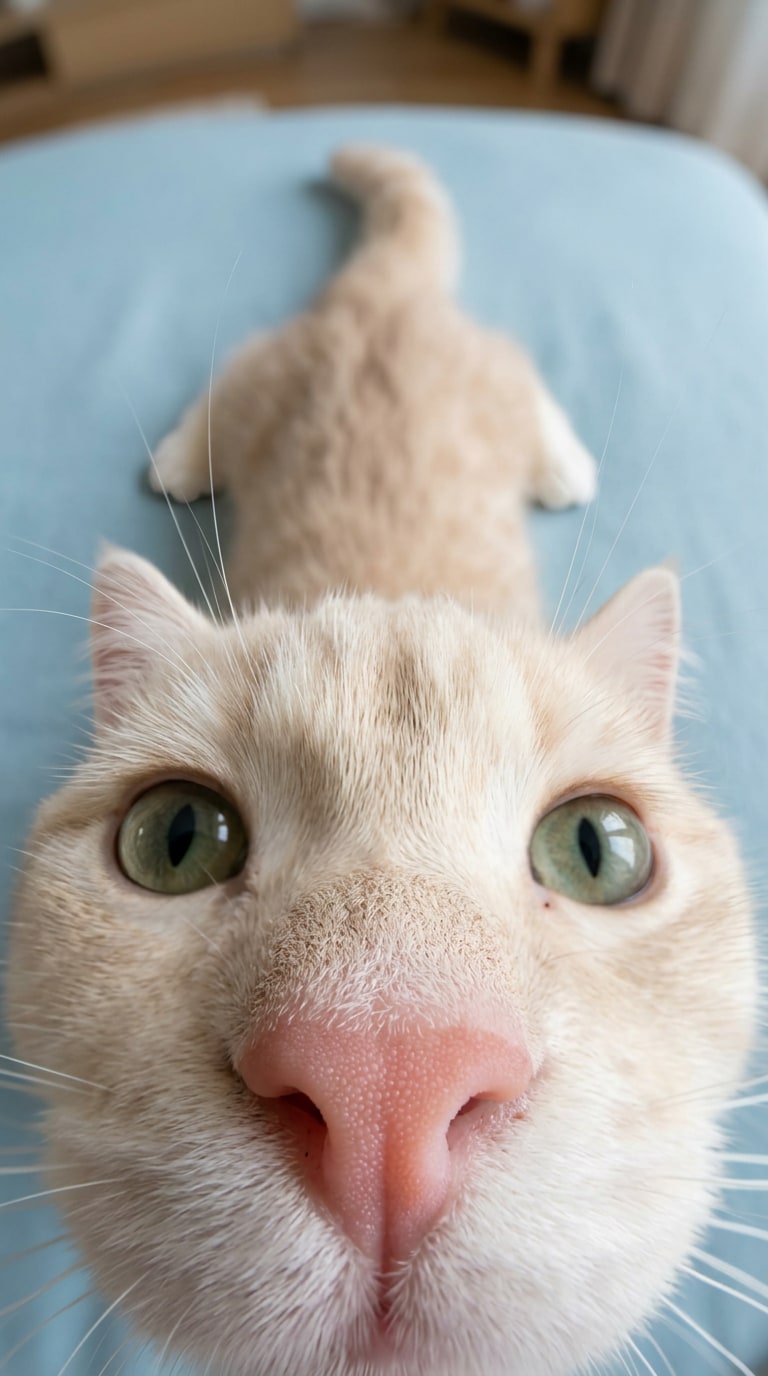 Blue Background Cat Fisheye Shot