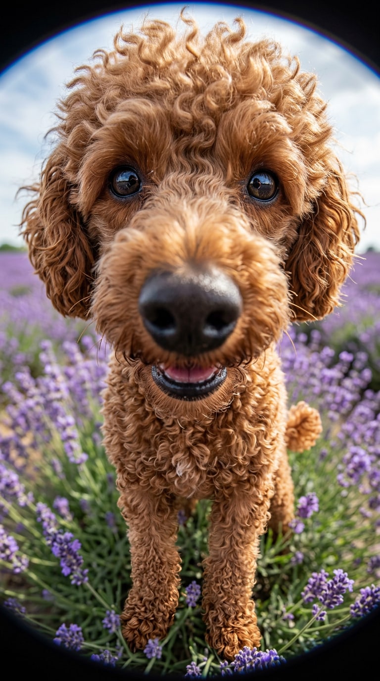 Playful Toy Poodle Fisheye Portrait