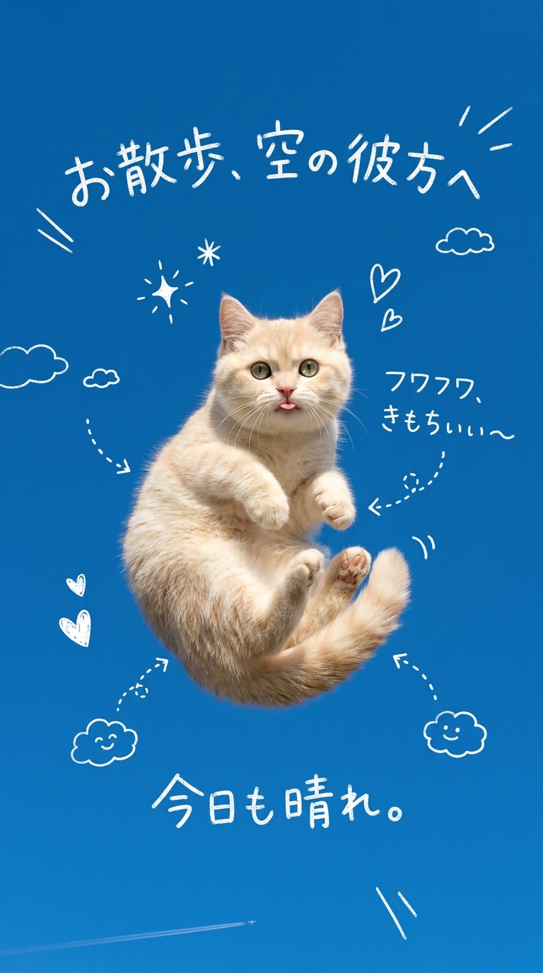 白い手書き文字入りの空飛ぶペット加工