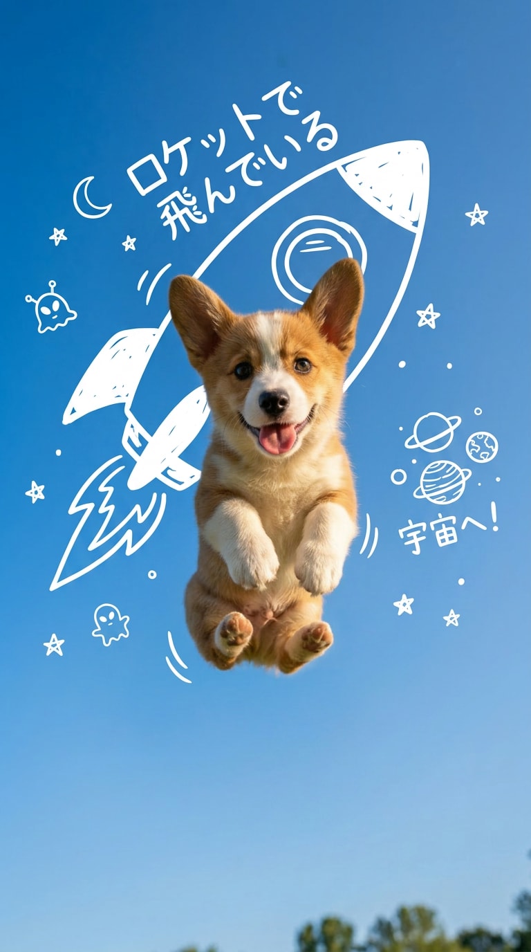 SNS投稿にそのまま使いやすい空飛ぶペット写真