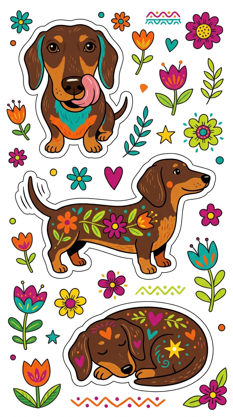 pet sticker sheet folk doodle prompt