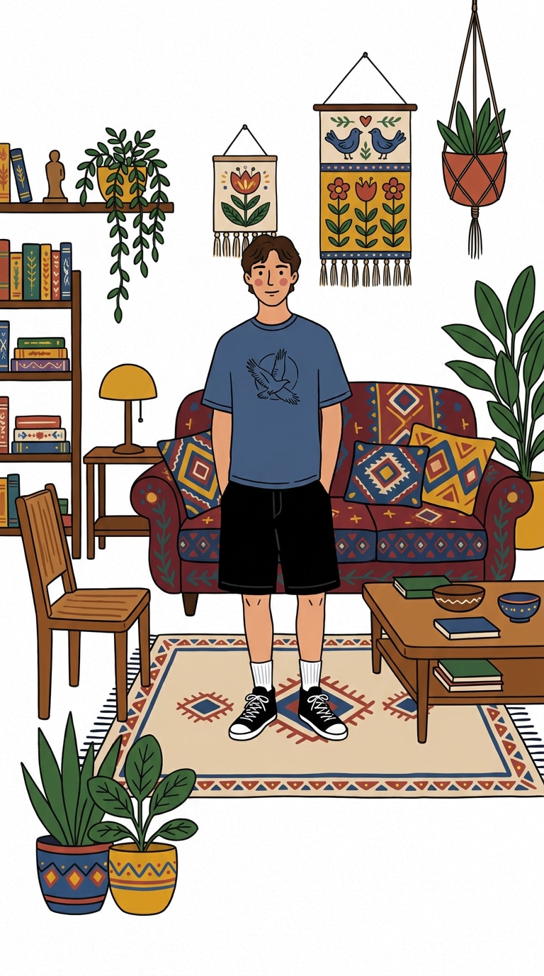 cozy room folk flat illustration prompt