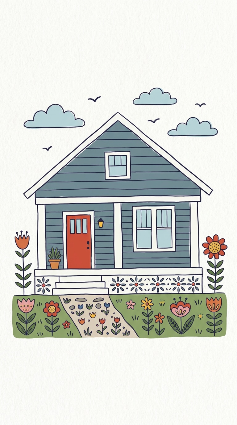 house portrait folk art doodle prompt