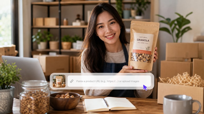 AI Food Product Photography workflow turning a product URL or owned images into a product-first video brief