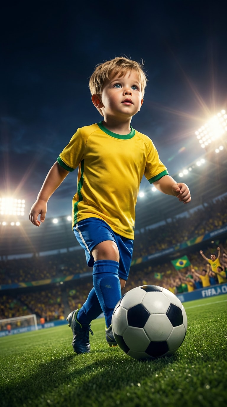 Premium boy soccer dribbling AI poster prompt