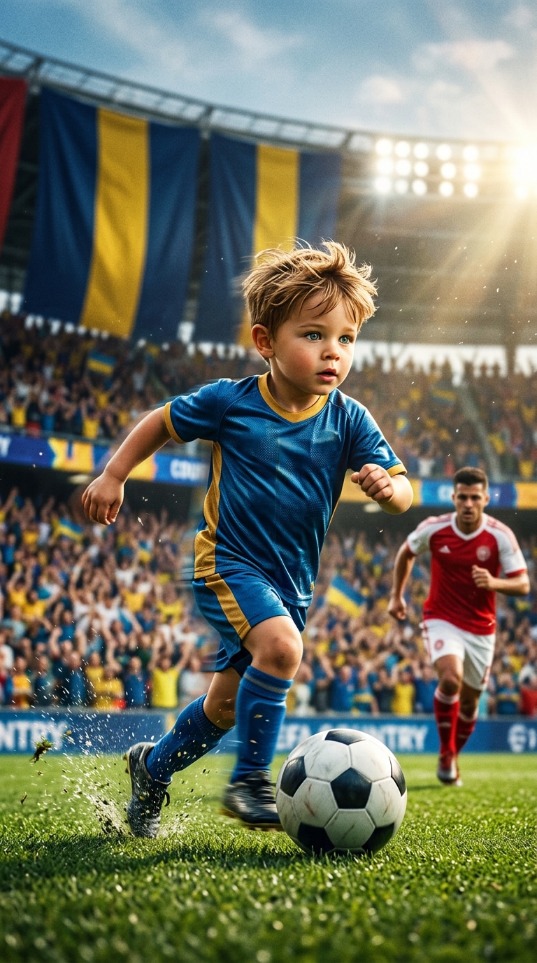 Youth football dribbling action poster AI prompt