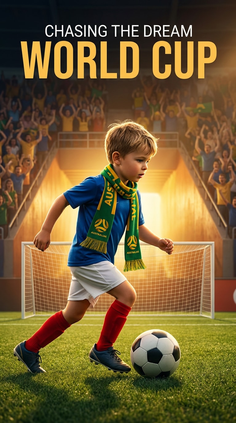 World Cup-inspired kids soccer poster prompt