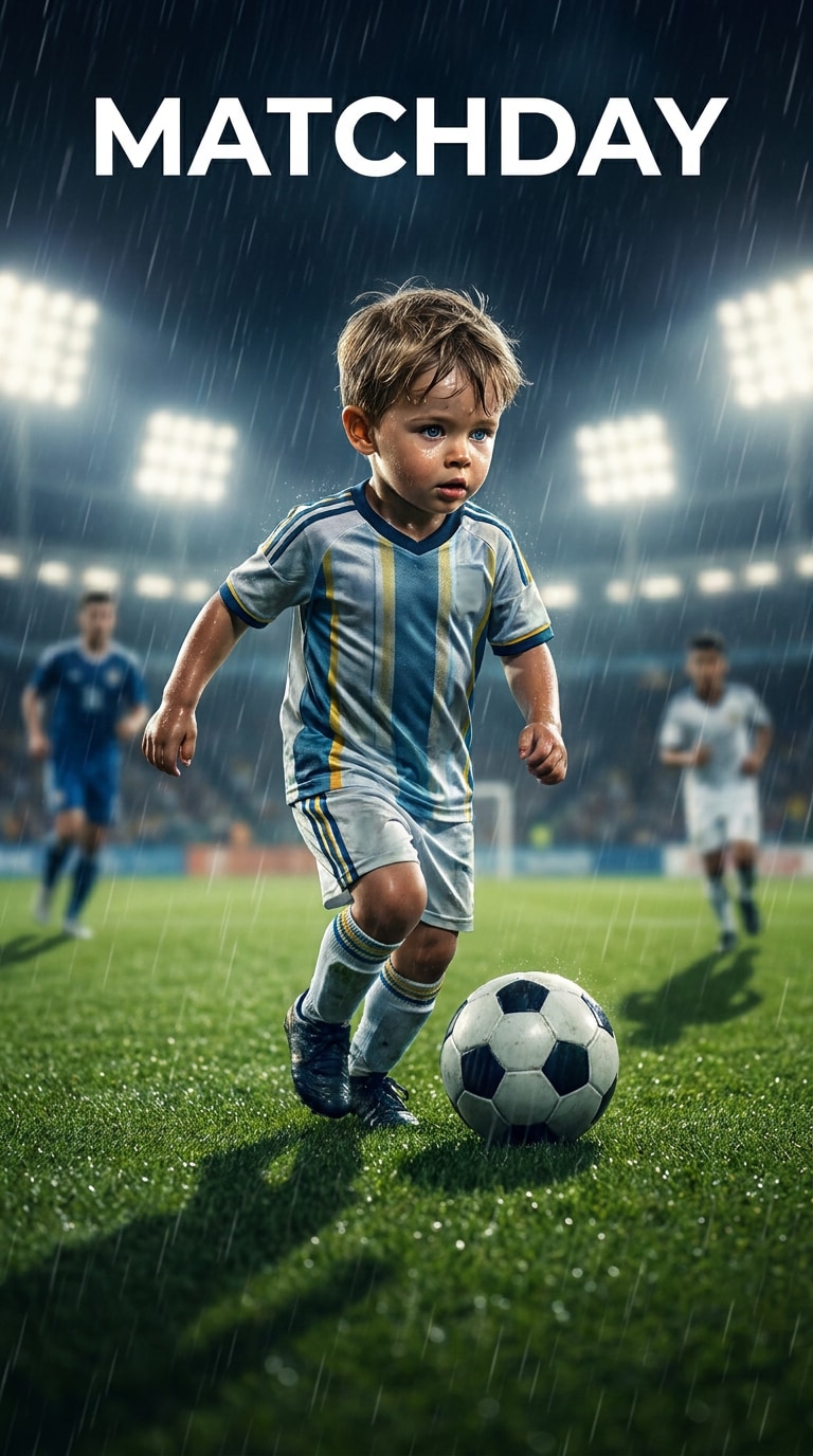 Serious matchday boy football poster prompt