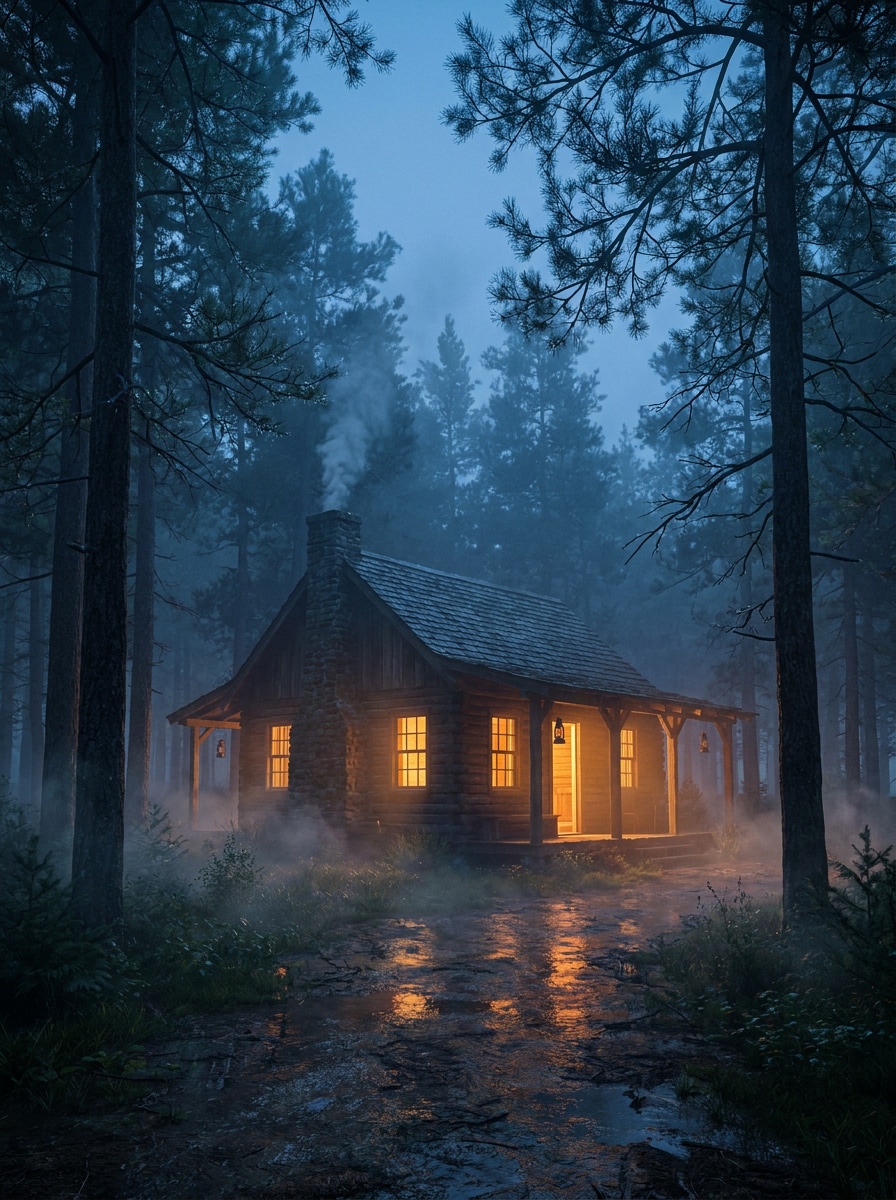Forest Cabin Cinematic Scene