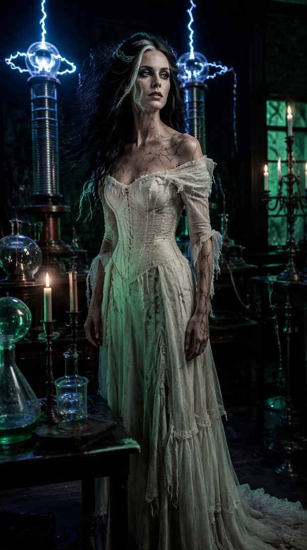 Gothic reanimated bride Frankenstein AI transformation