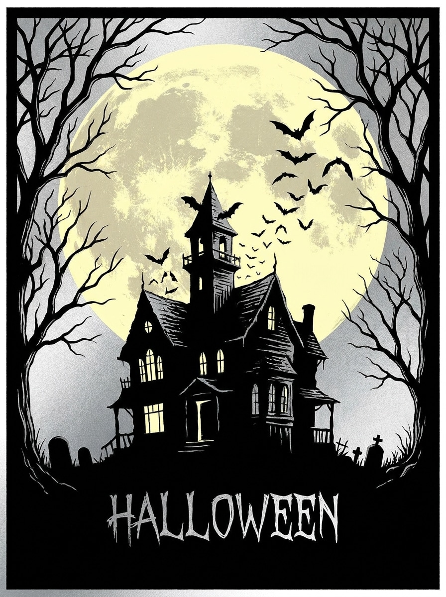 Full Moon Silhouette House