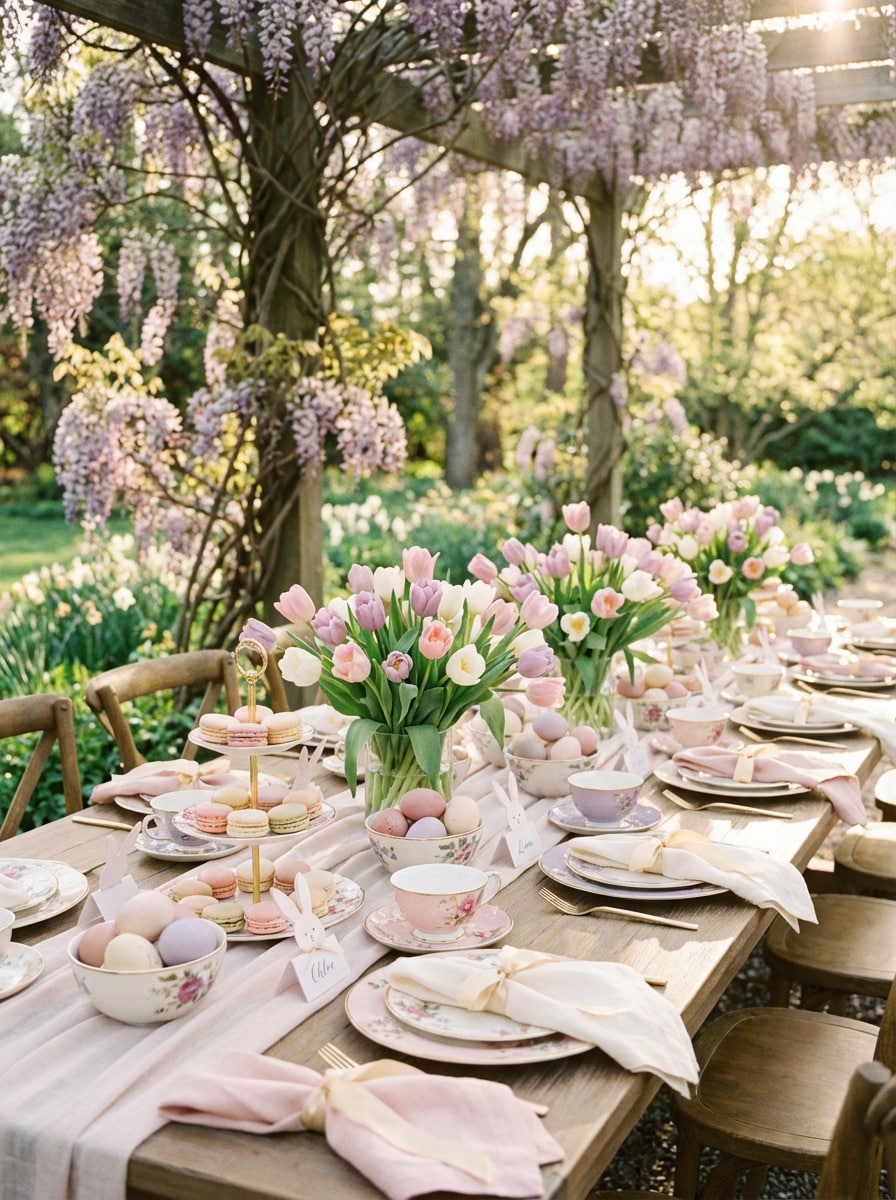 Garden party bunny table Easter background