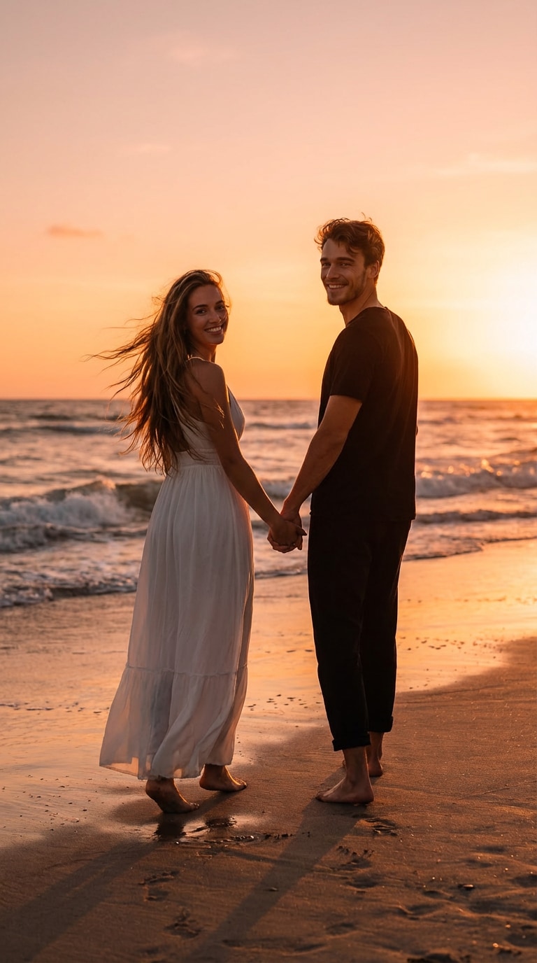 AI girlfriend beach sunset romance