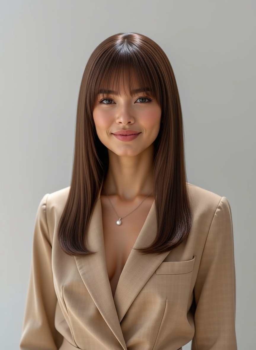 Gemini hairstyle prompt - straight long hair with bang