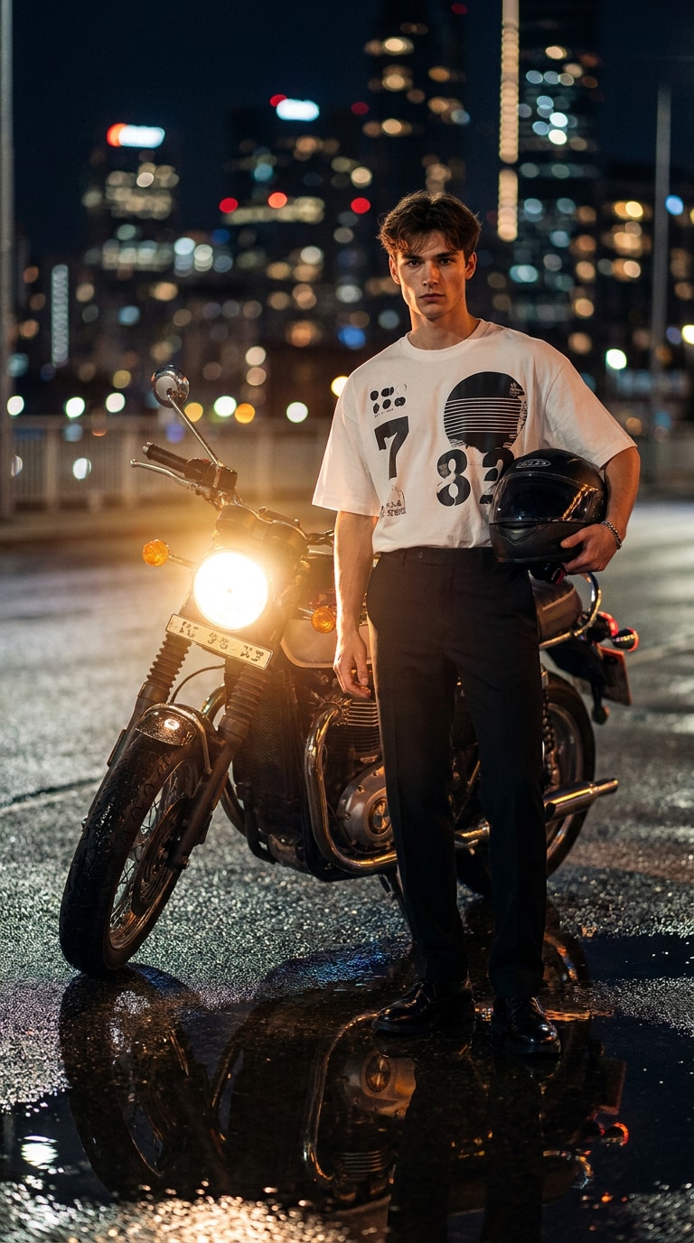 Wet asphalt motorcycle prompt