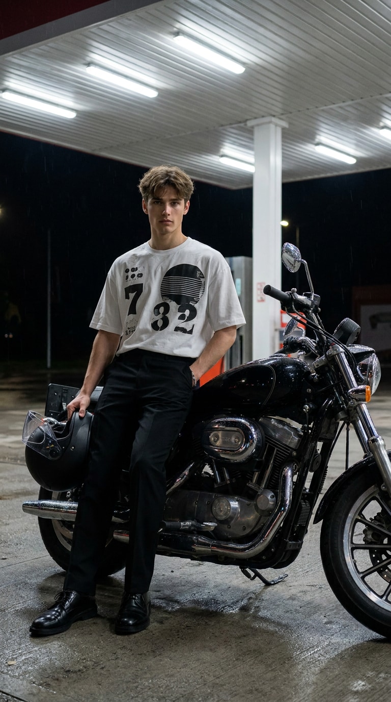 Gas station biker night prompt