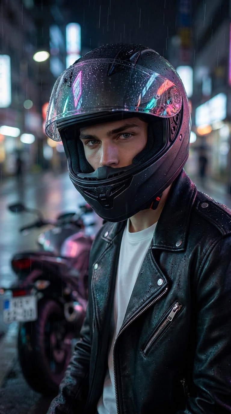 Helmet visor biker prompt