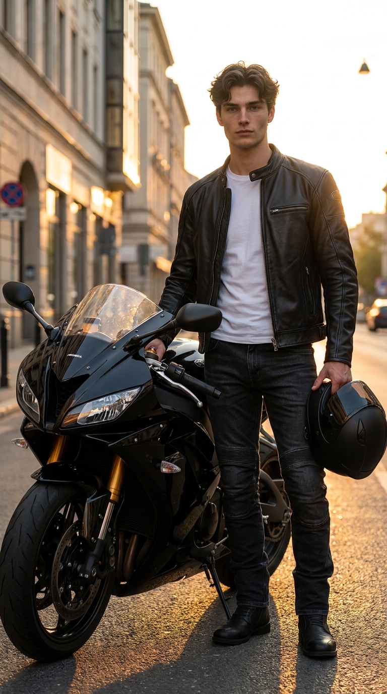 City biker portrait prompt