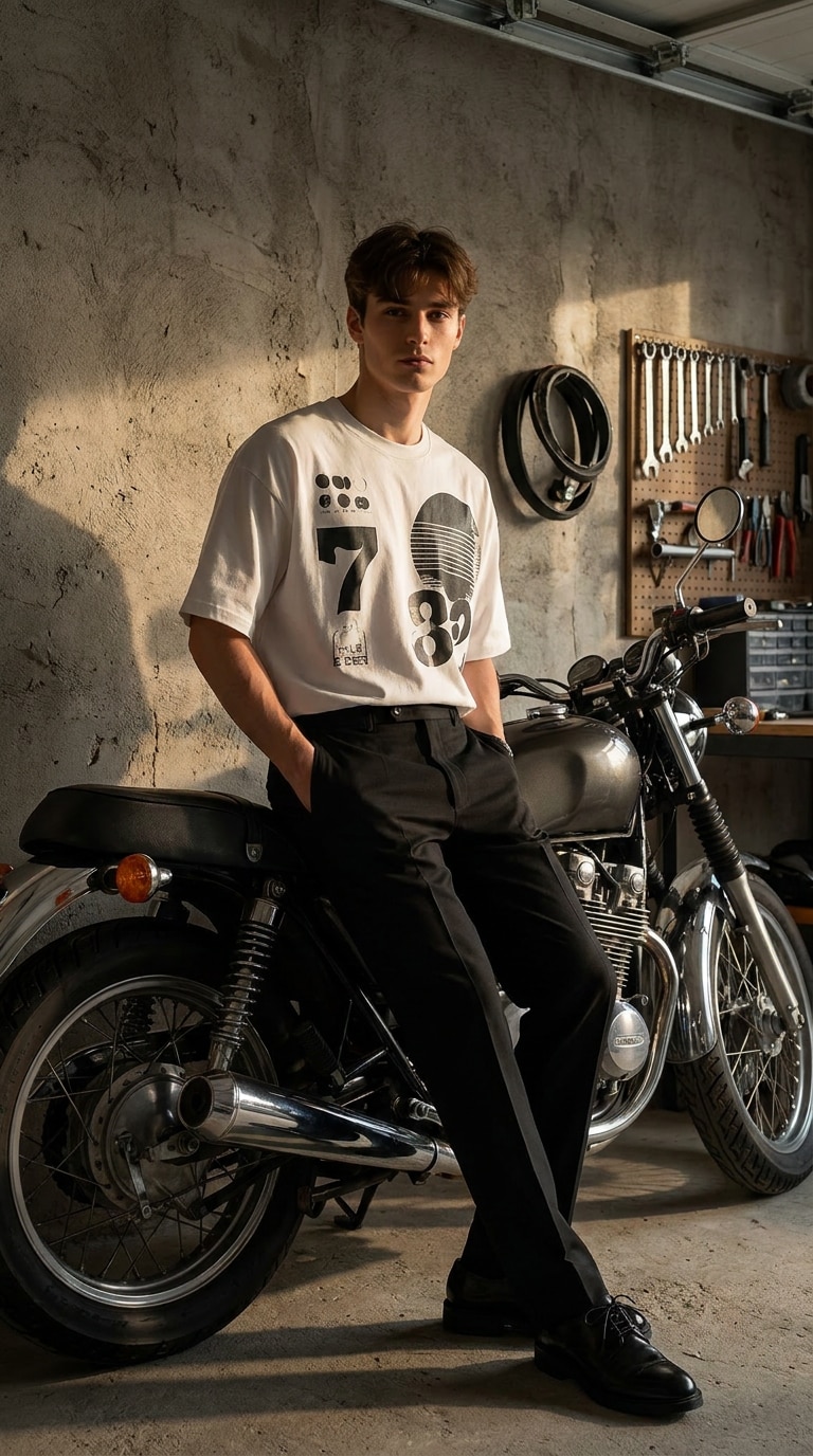 Editorial motorcycle garage prompt