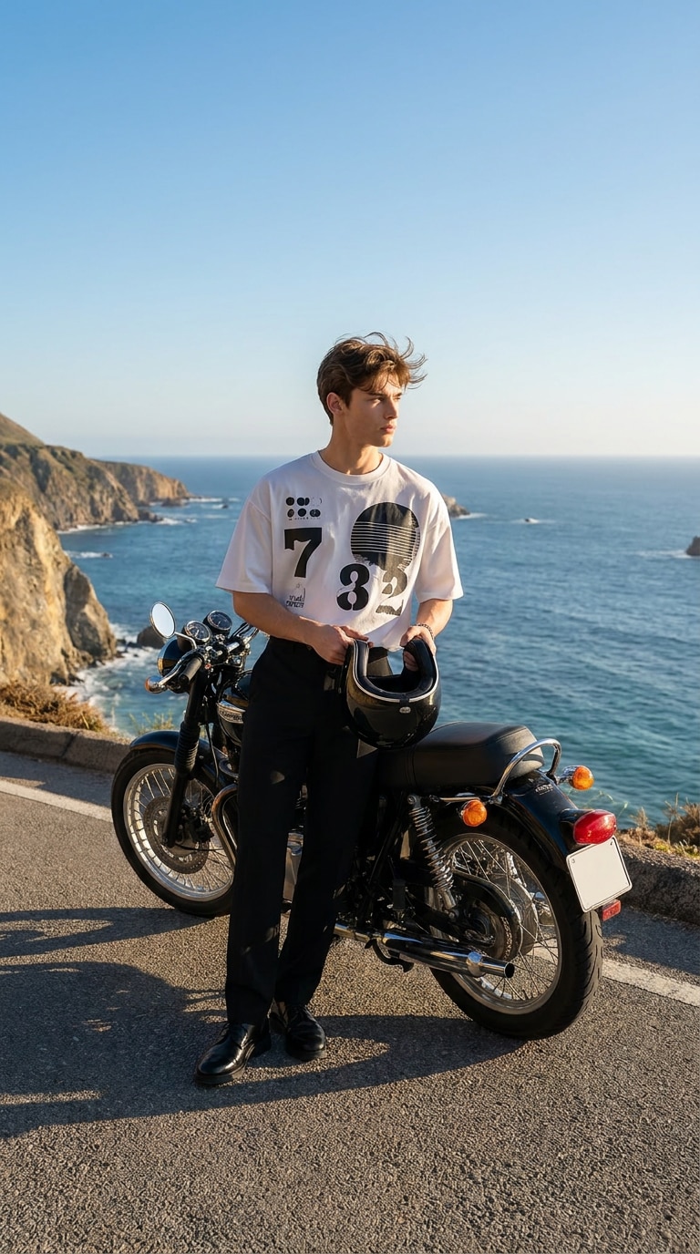 Coastal motorcycle road prompt