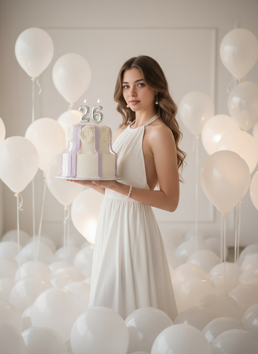 Elegant White 26th Birthday Portrait
