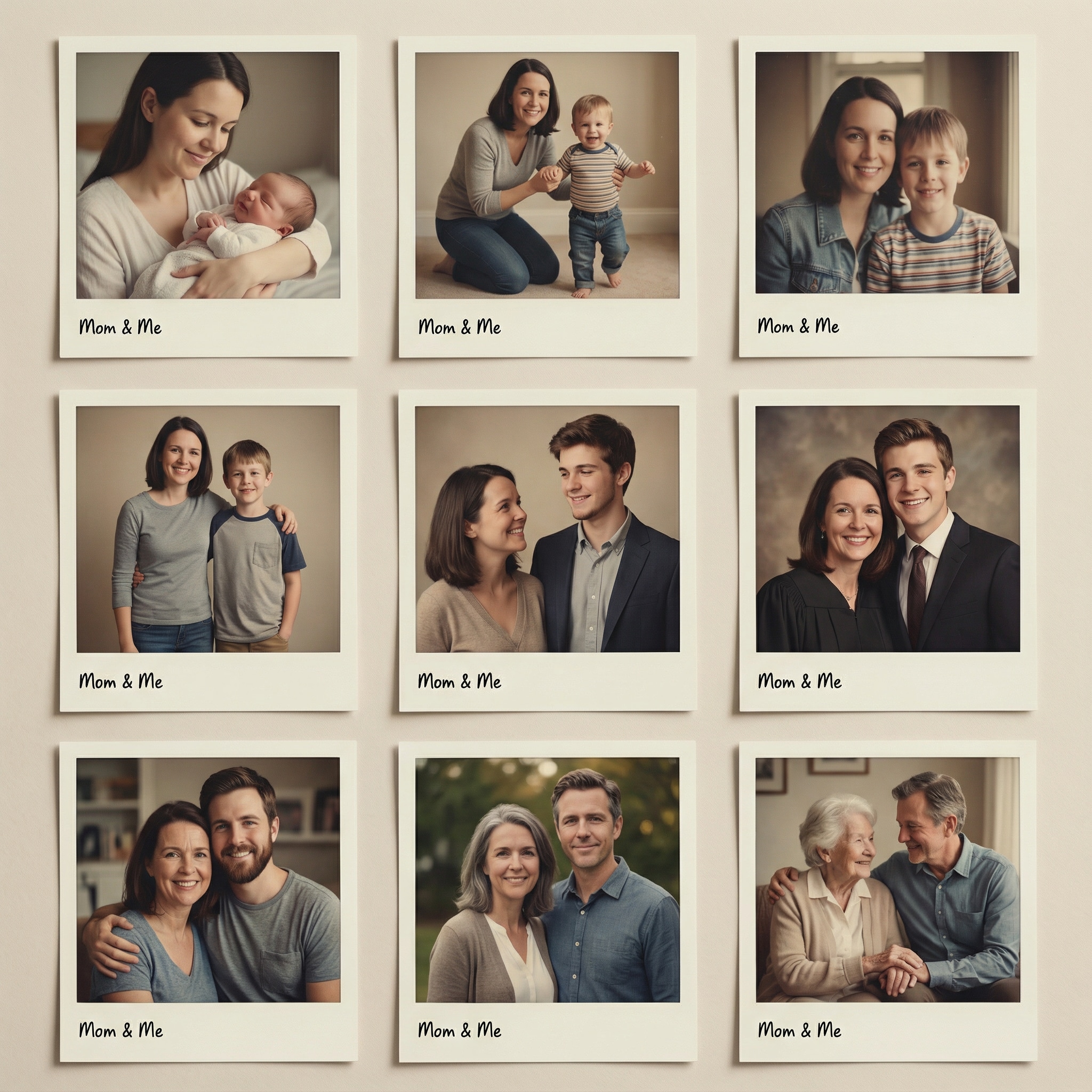 Nano Banana Pro mother & son world tour 3x3 grid