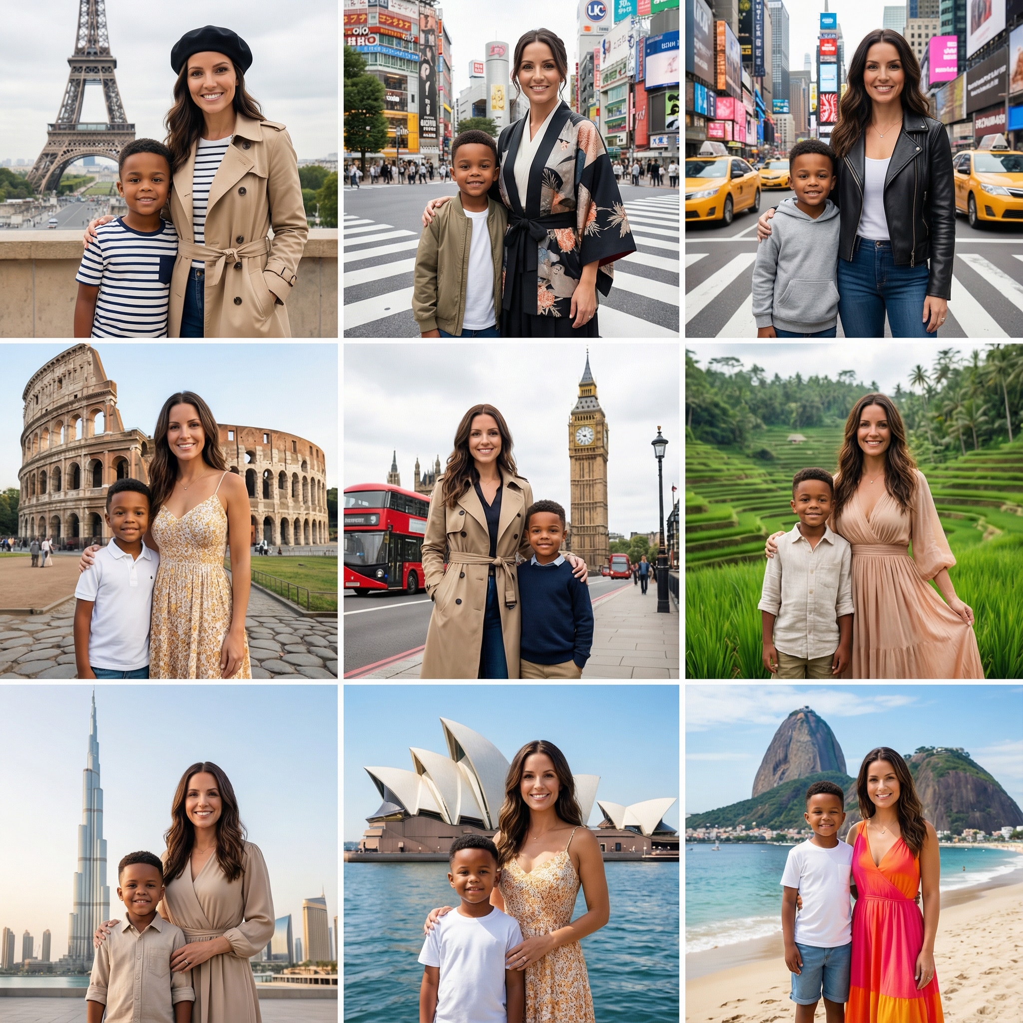 Nano Banana Pro Mother & Son World Tour Grid