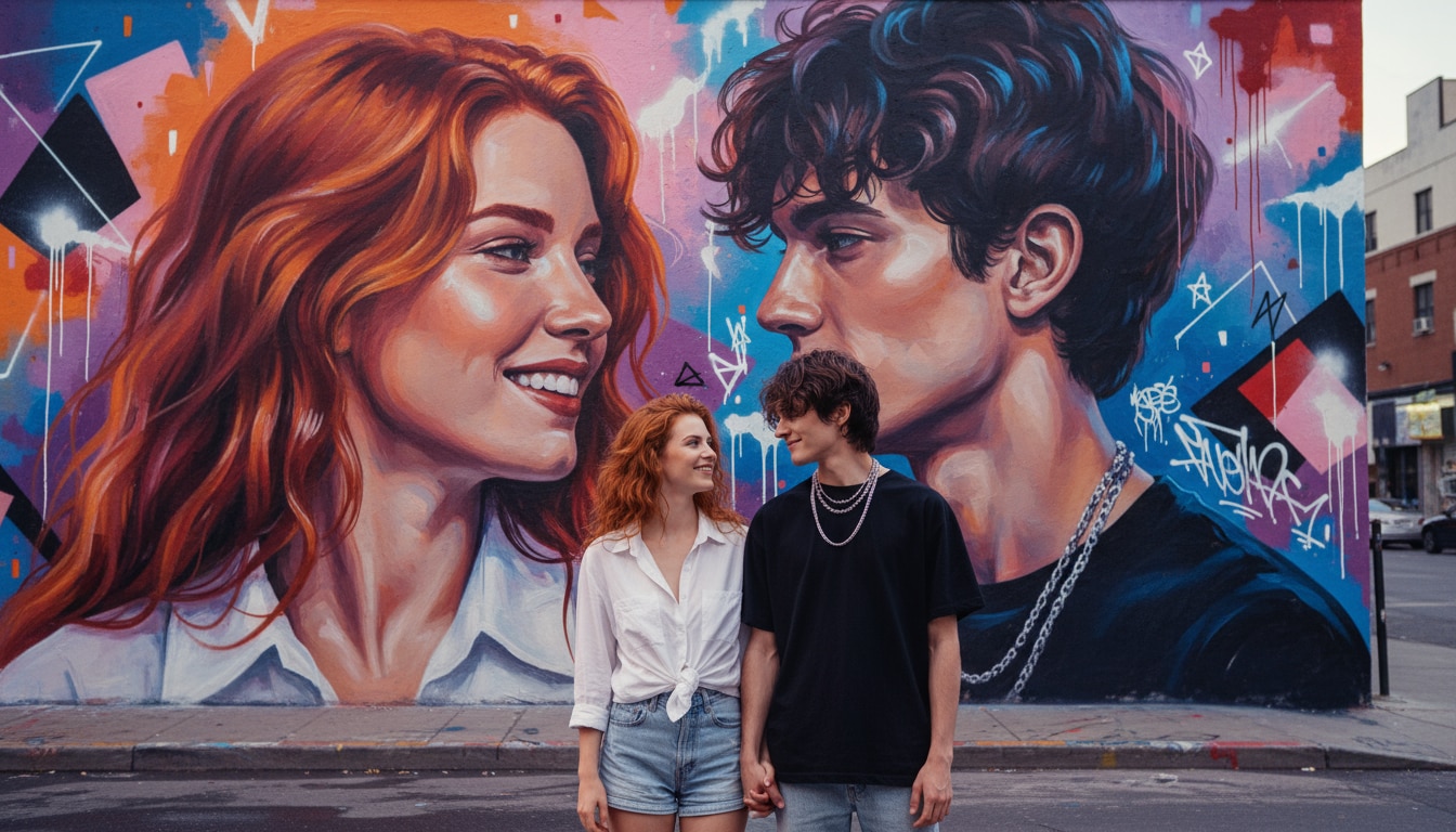 Romantic Couple Mural Portrait
