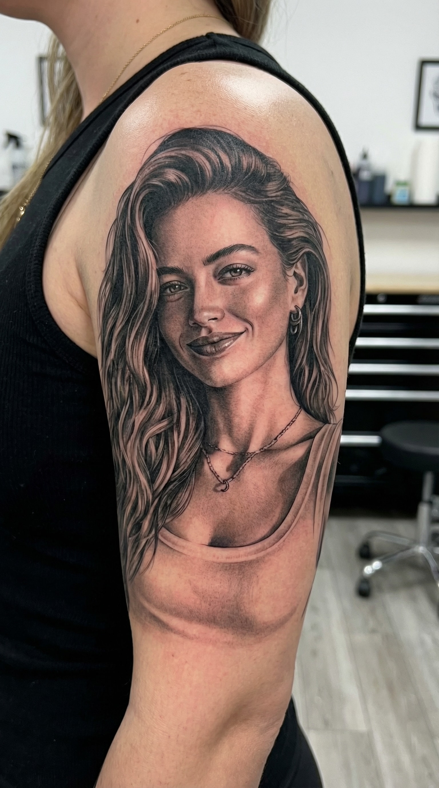 Highly Detailed Black & Grey Portrait Tattoo
