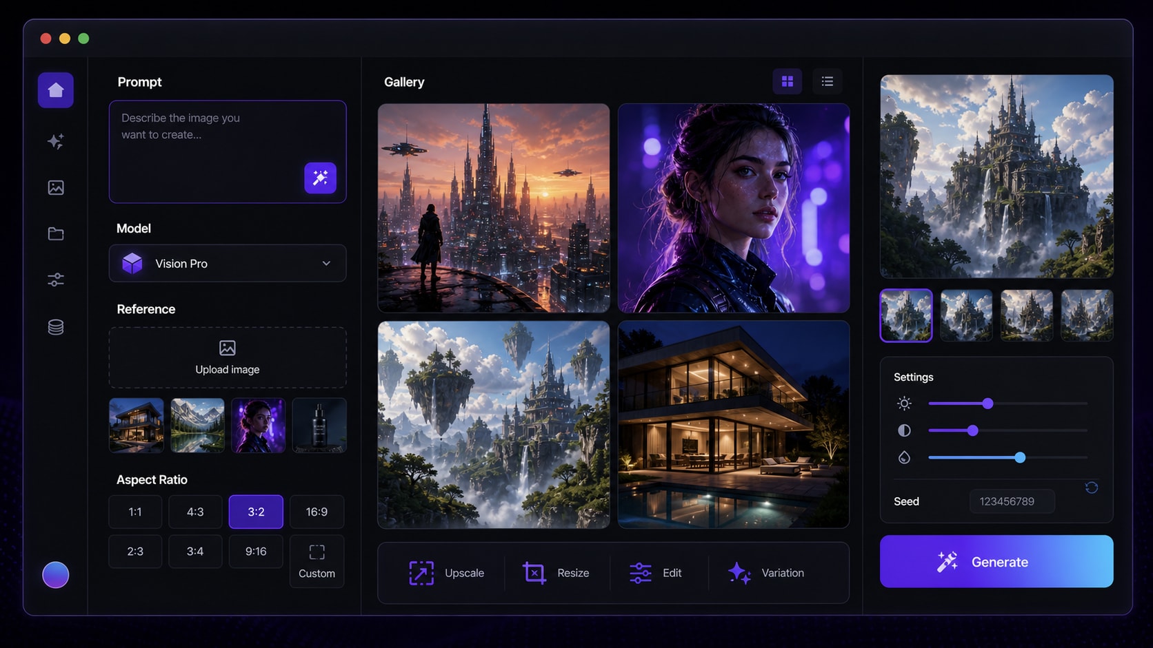 Getimg.ai interface for text-to-image generation, image-to-image editing, AI model selection, and prompt input