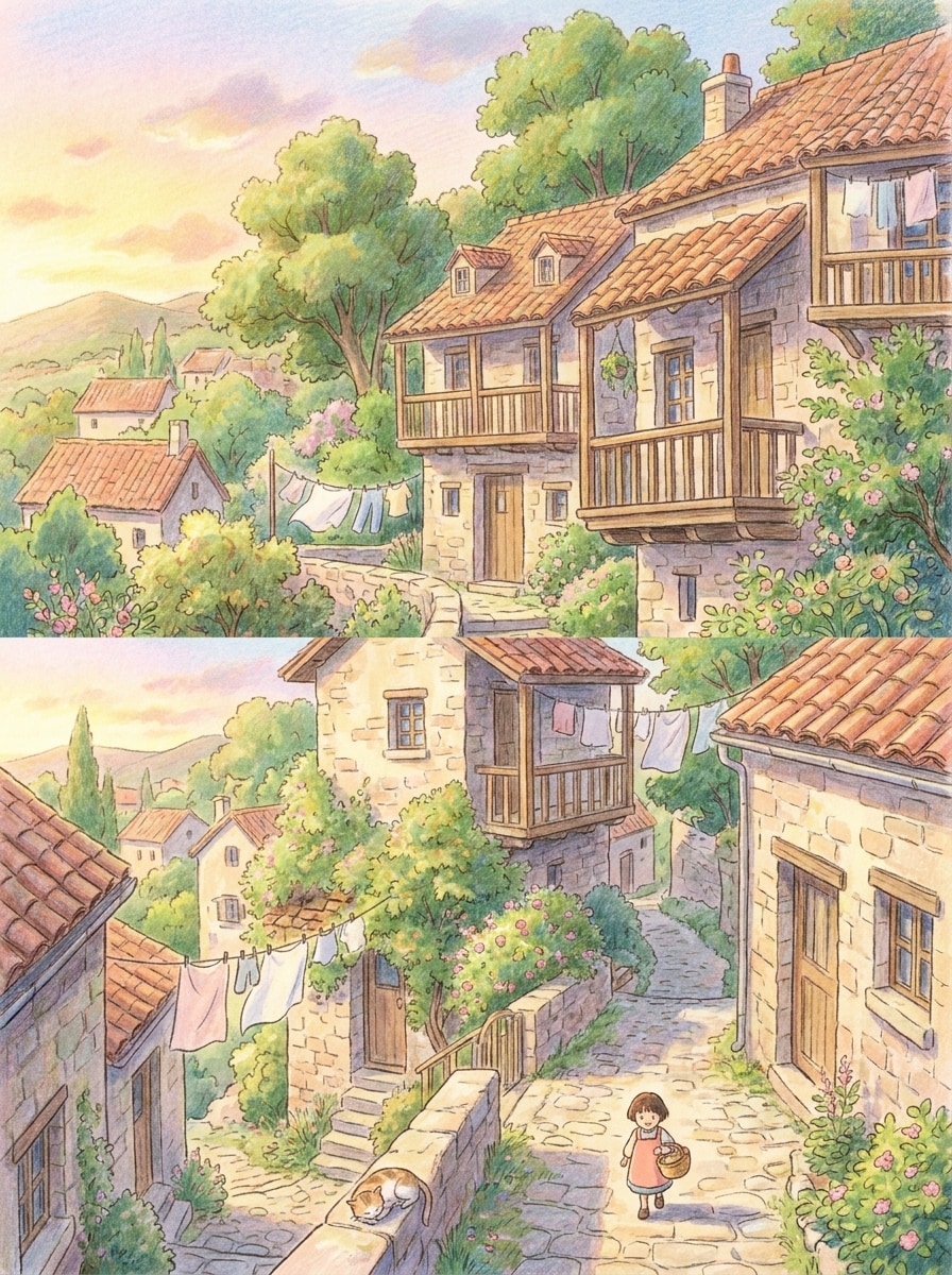 Ghibli-Inspired Hillside Village