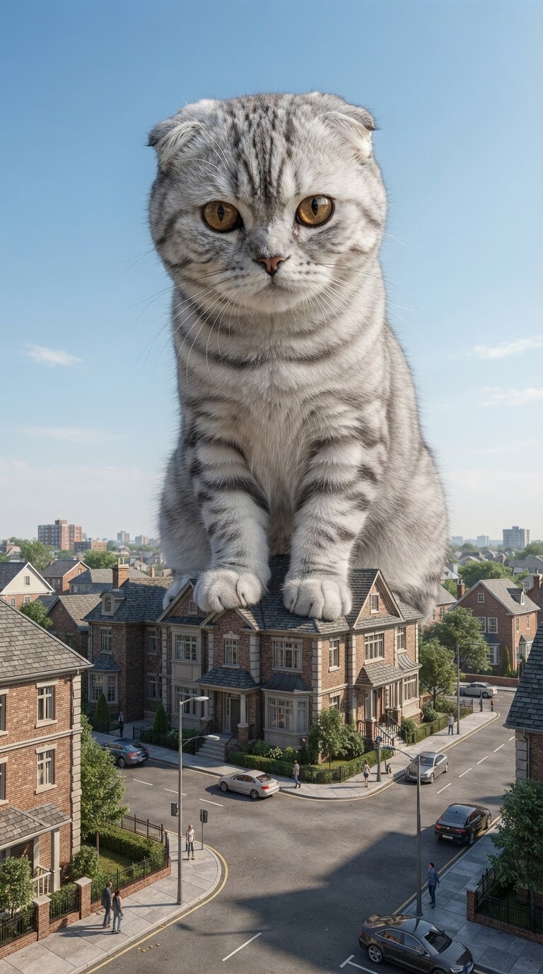 AI巨大猫リアル写真プロンプト