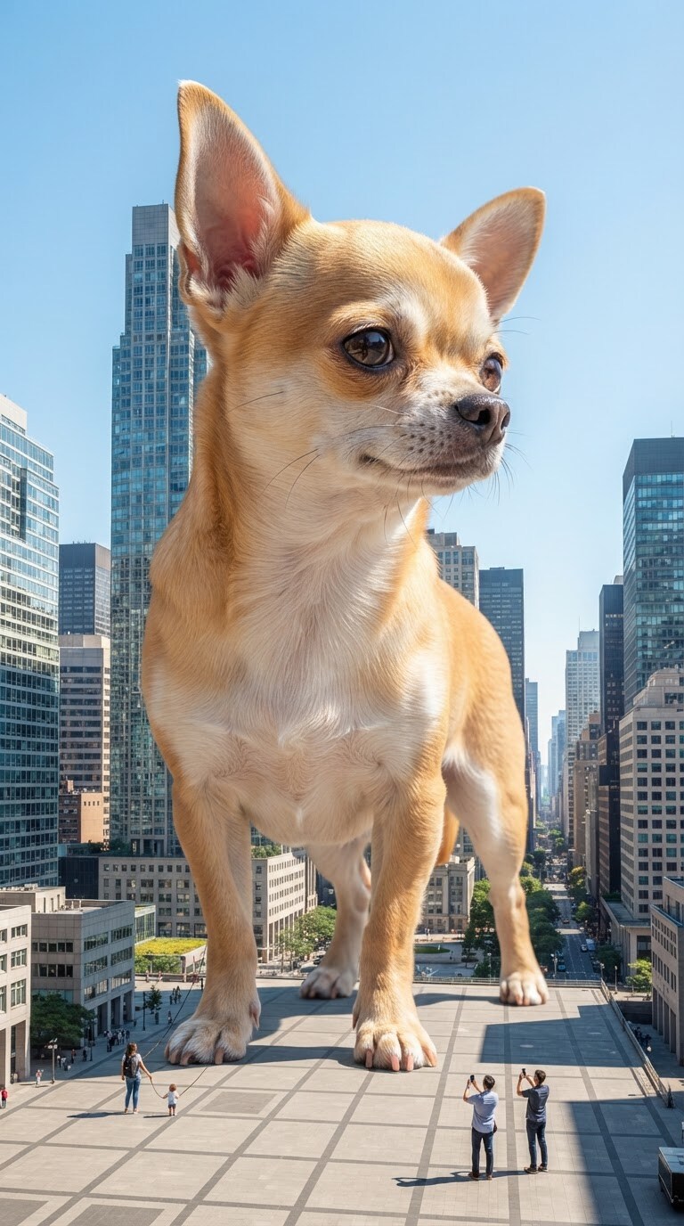 小型犬を巨大化するAI画像プロンプト