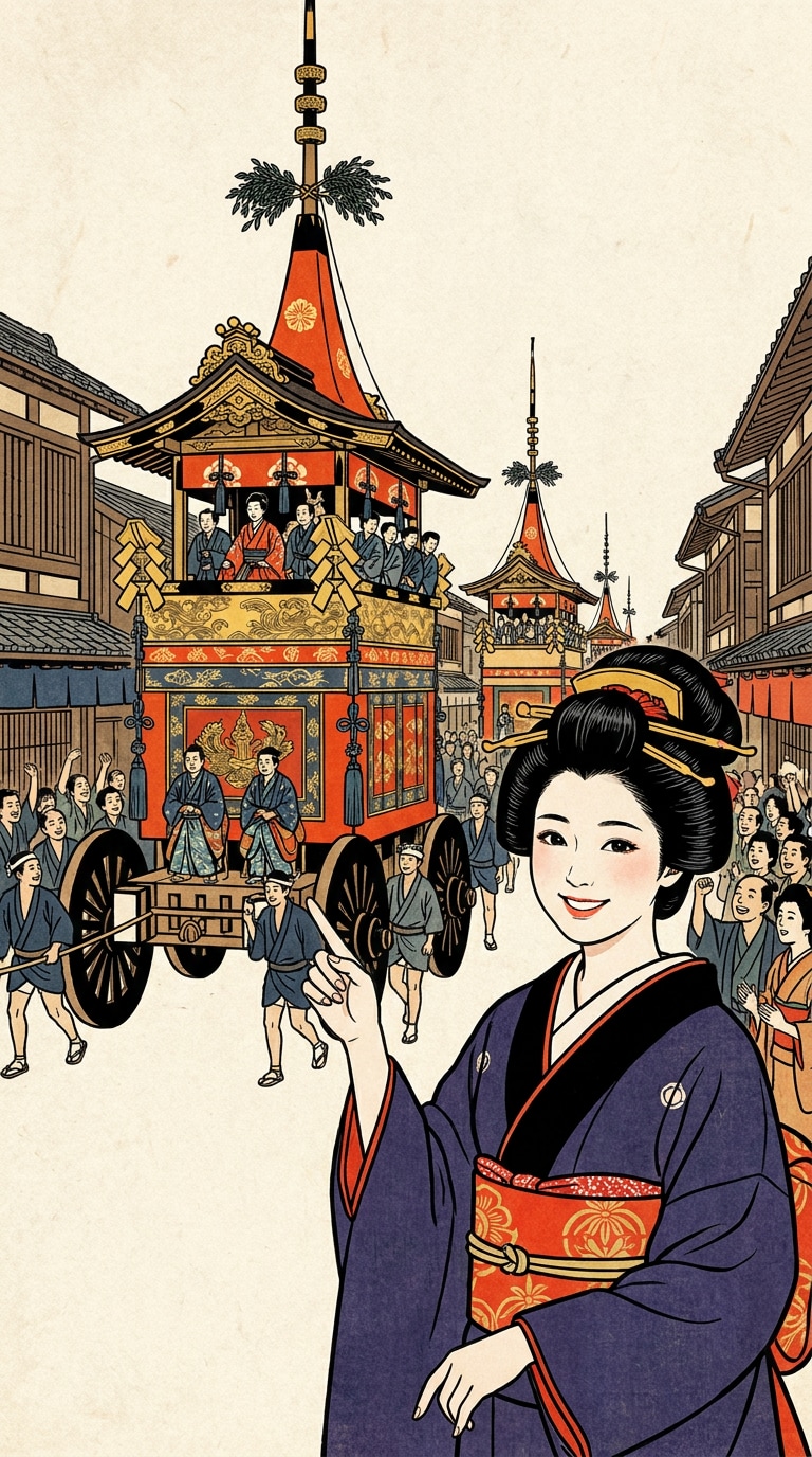 祇園祭浮世絵風イラスト素材