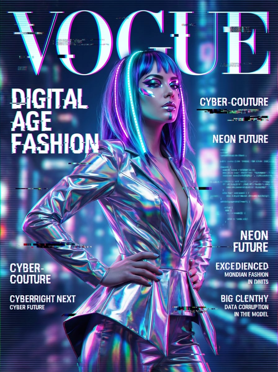 Glitchy Glam Digital Vogue Cover